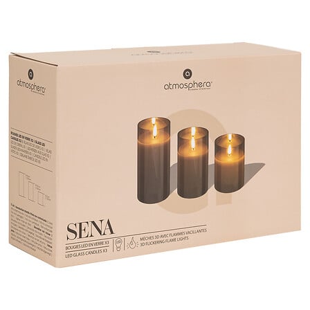 Coffret 3 bougies LED - Sena Verre Ambre