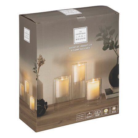 Coffret 3 bougies LED Double Verre - Sena