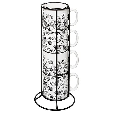 Rack 4 Mugs - White Floral