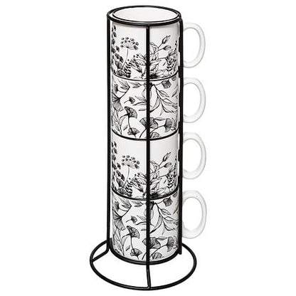 Rack 4 Mugs - White Floral