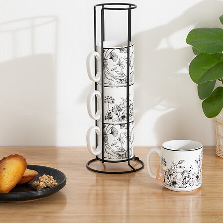 Rack 4 Mugs - White Floral